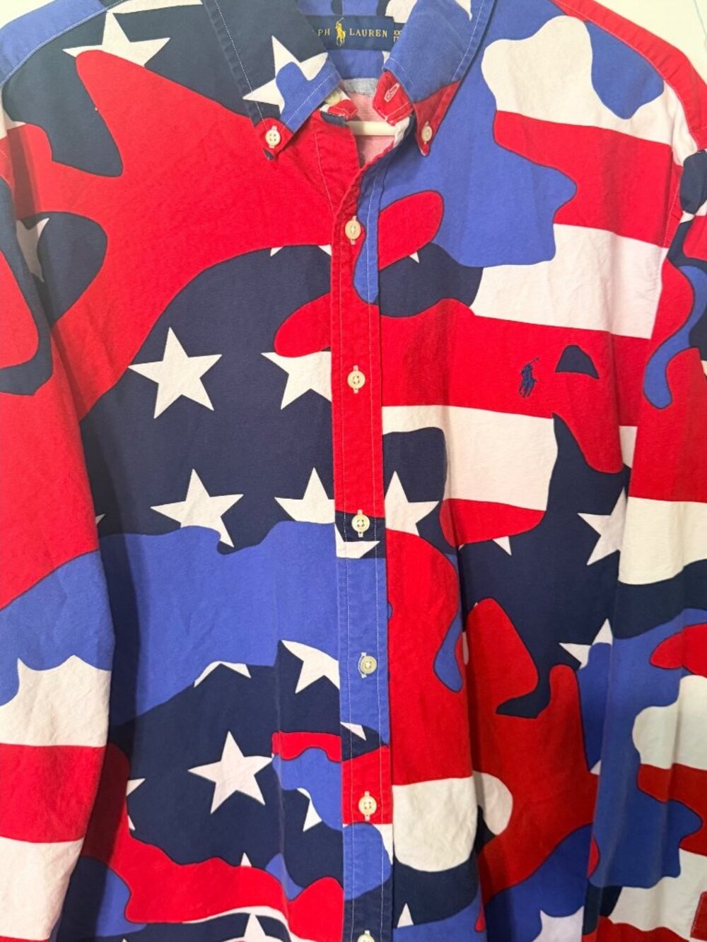 Ralph Lauren Red White Blue Camo Stars Striped Button-Down Shirt Mens XXLVTG